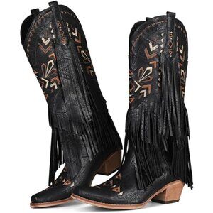 SaraIris Women's Cowgirl Boots black Polyurethane Knee High Boots